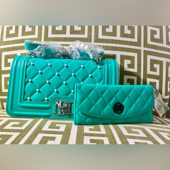 Badgley Mischka Handbags - SOLD! NEW! Badgley Mischka Bombe Quilted Beaded Pearls Crossbody & Long Wallet